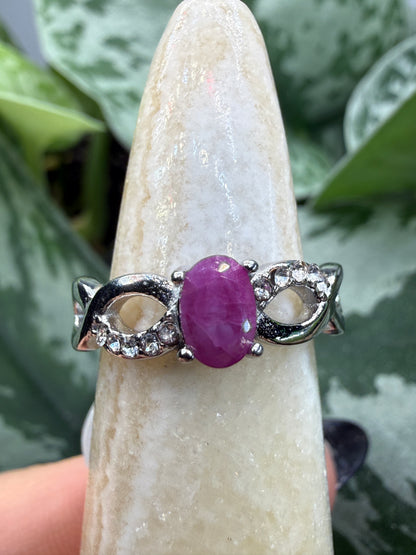 Faceted Ruby Ring Size 6 in 316L Stainless Steel- 4x6mm Oval Gemstone