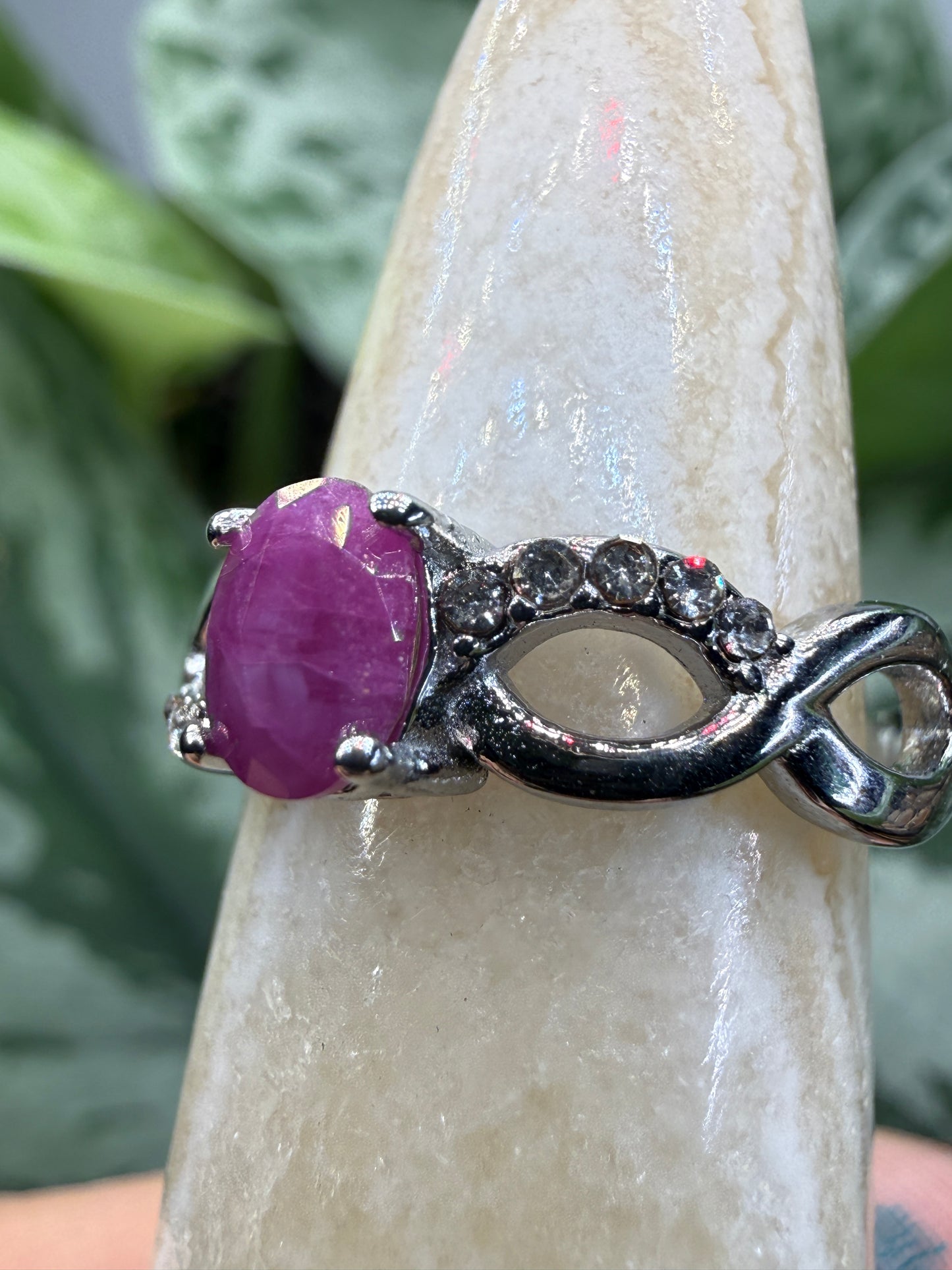 Faceted Ruby Ring Size 6 in 316L Stainless Steel- 4x6mm Oval Gemstone
