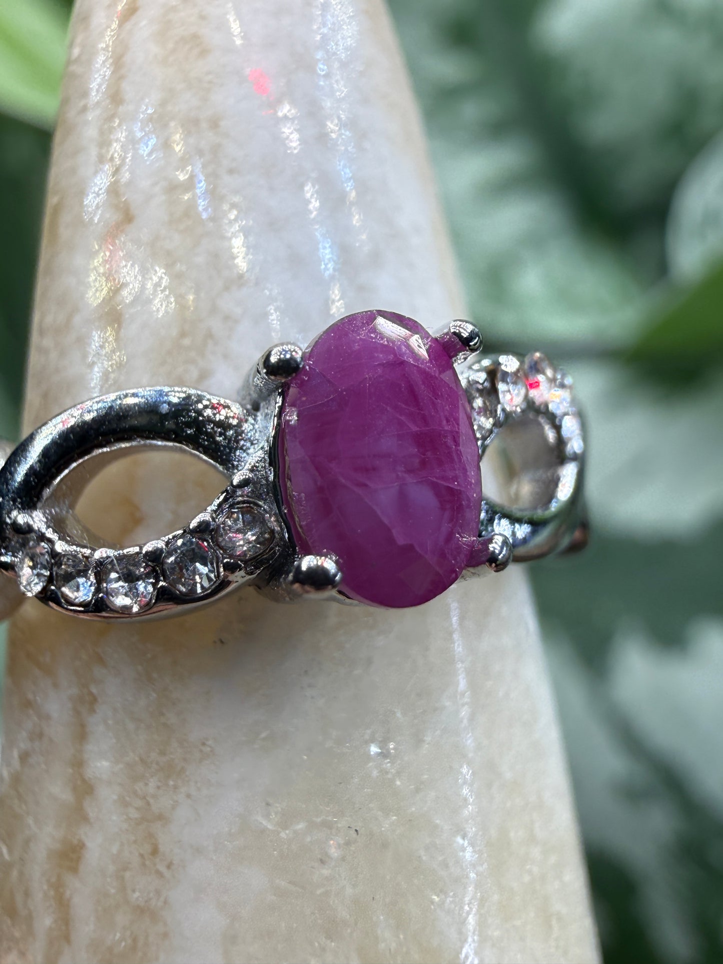 Faceted Ruby Ring Size 6 in 316L Stainless Steel- 4x6mm Oval Gemstone