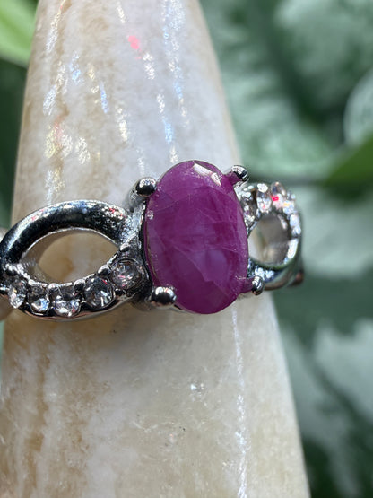 Faceted Ruby Ring Size 6 in 316L Stainless Steel- 4x6mm Oval Gemstone