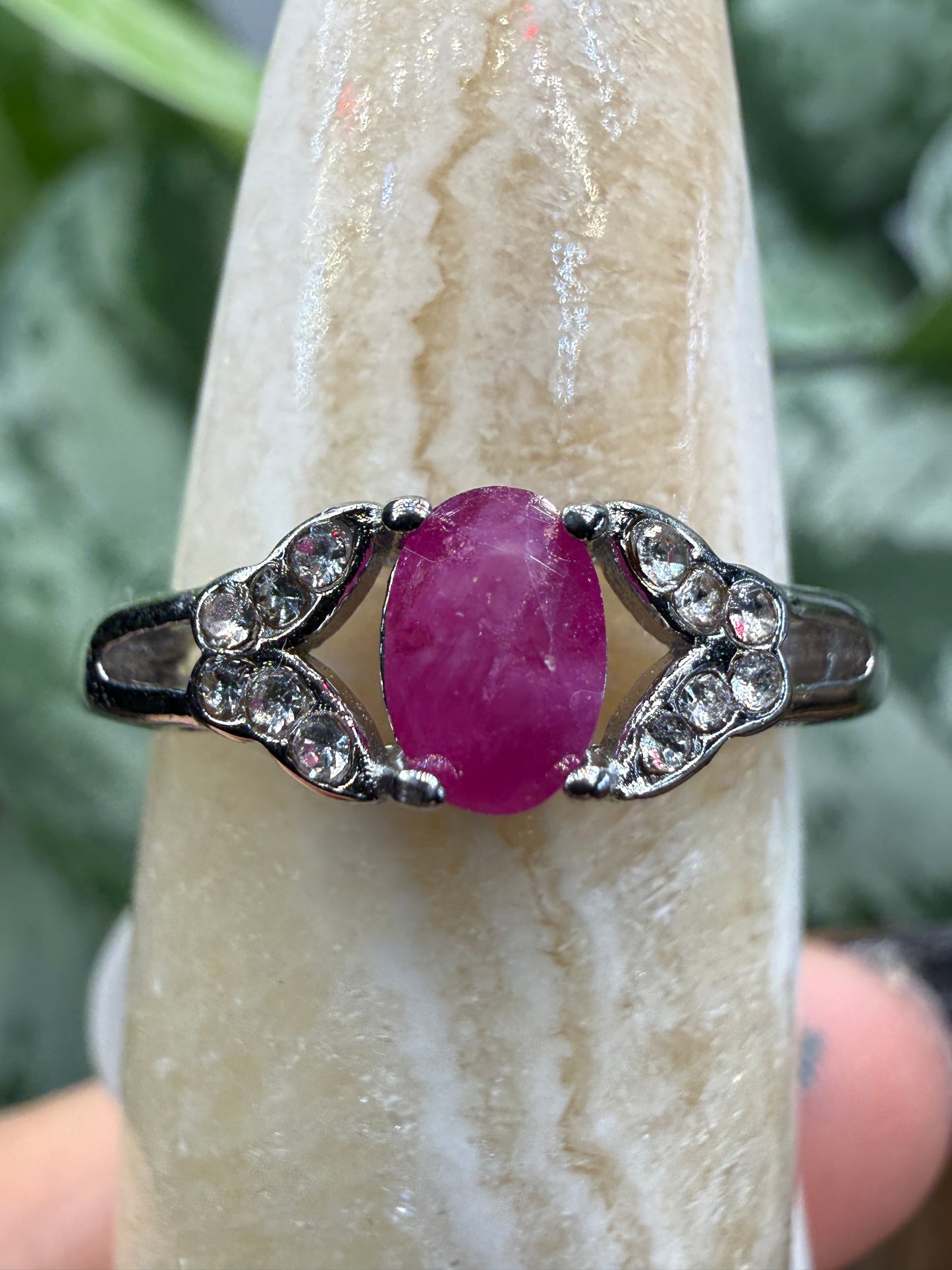 Faceted Ruby Ring Size 7 in 316L Stainless Steel- 4x6mm Oval Gemstone