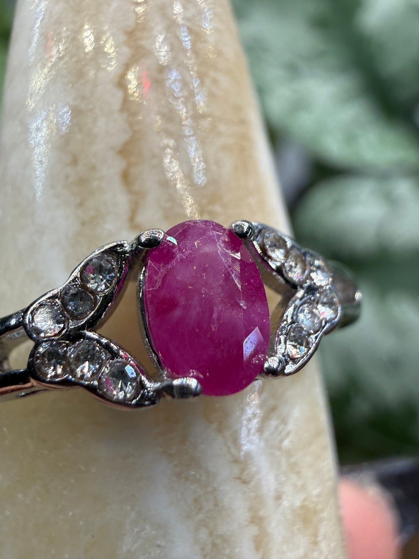 Faceted Ruby Ring Size 7 in 316L Stainless Steel- 4x6mm Oval Gemstone