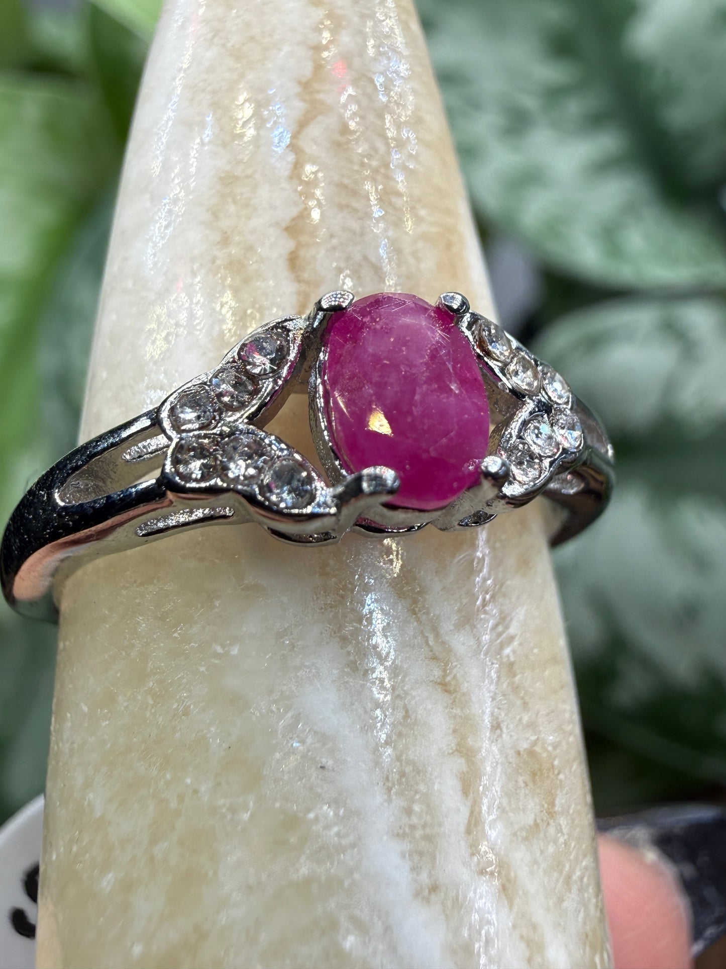 Faceted Ruby Ring Size 7 in 316L Stainless Steel- 4x6mm Oval Gemstone