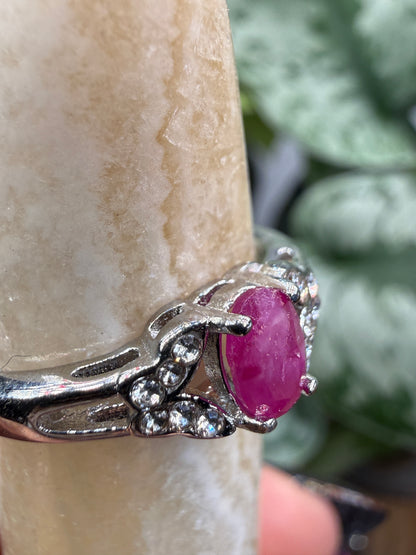 Faceted Ruby Ring Size 7 in 316L Stainless Steel- 4x6mm Oval Gemstone