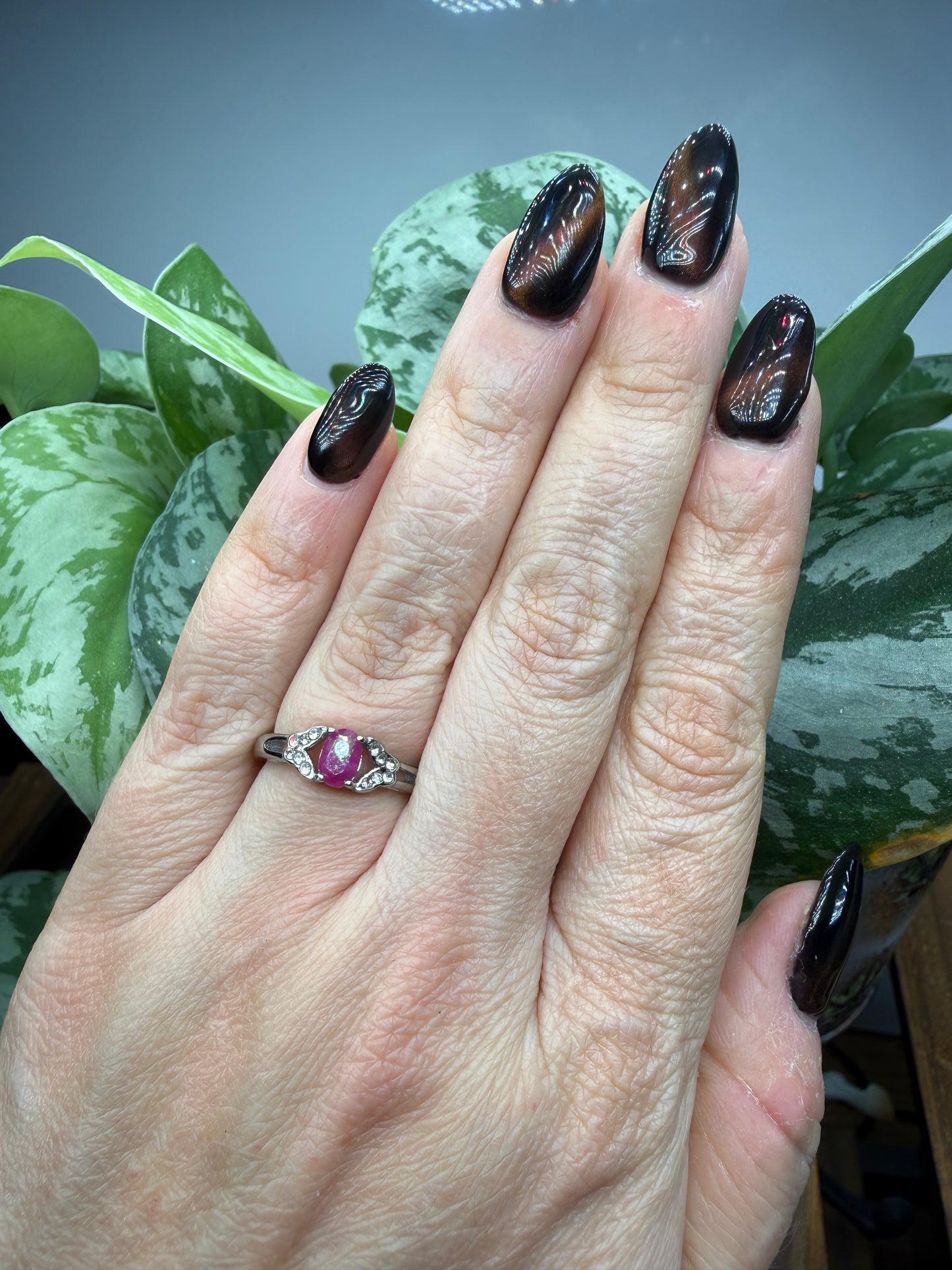 Faceted Ruby Ring Size 7 in 316L Stainless Steel- 4x6mm Oval Gemstone