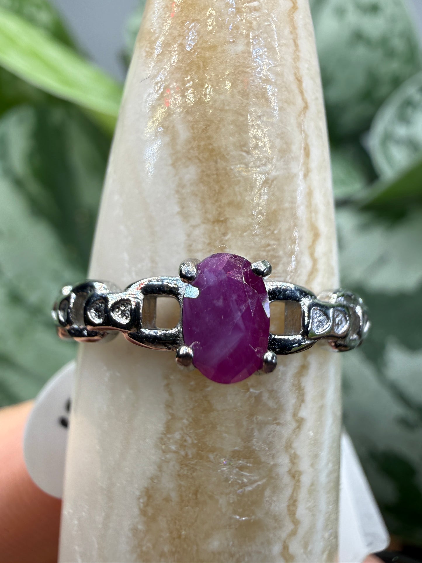 Faceted Ruby Ring Size 8 in 316L Stainless Steel- 4x6mm Oval Gemstone