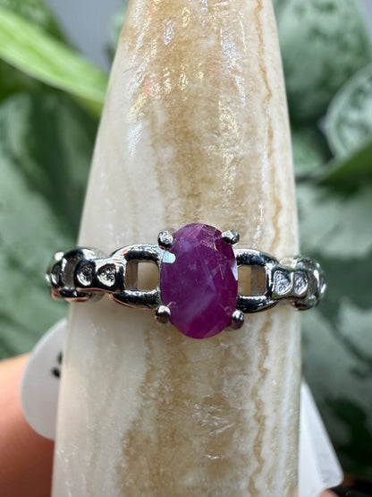 Faceted Ruby Ring Size 8 in 316L Stainless Steel- 4x6mm Oval Gemstone