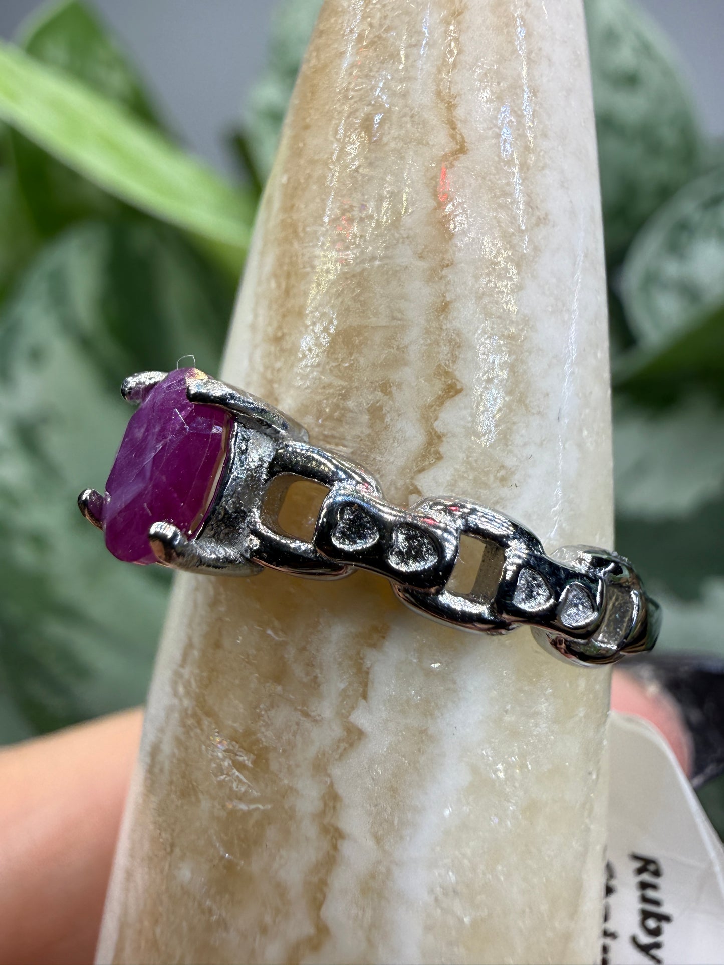 Faceted Ruby Ring Size 8 in 316L Stainless Steel- 4x6mm Oval Gemstone