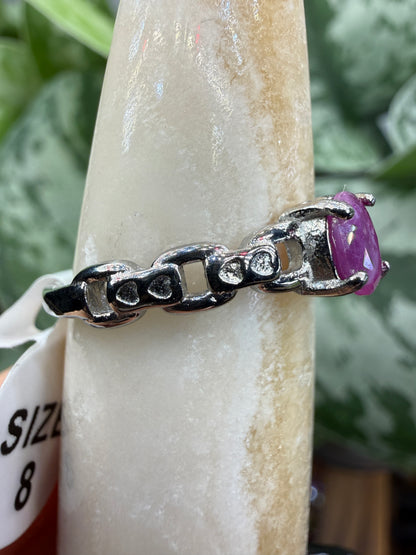 Faceted Ruby Ring Size 8 in 316L Stainless Steel- 4x6mm Oval Gemstone