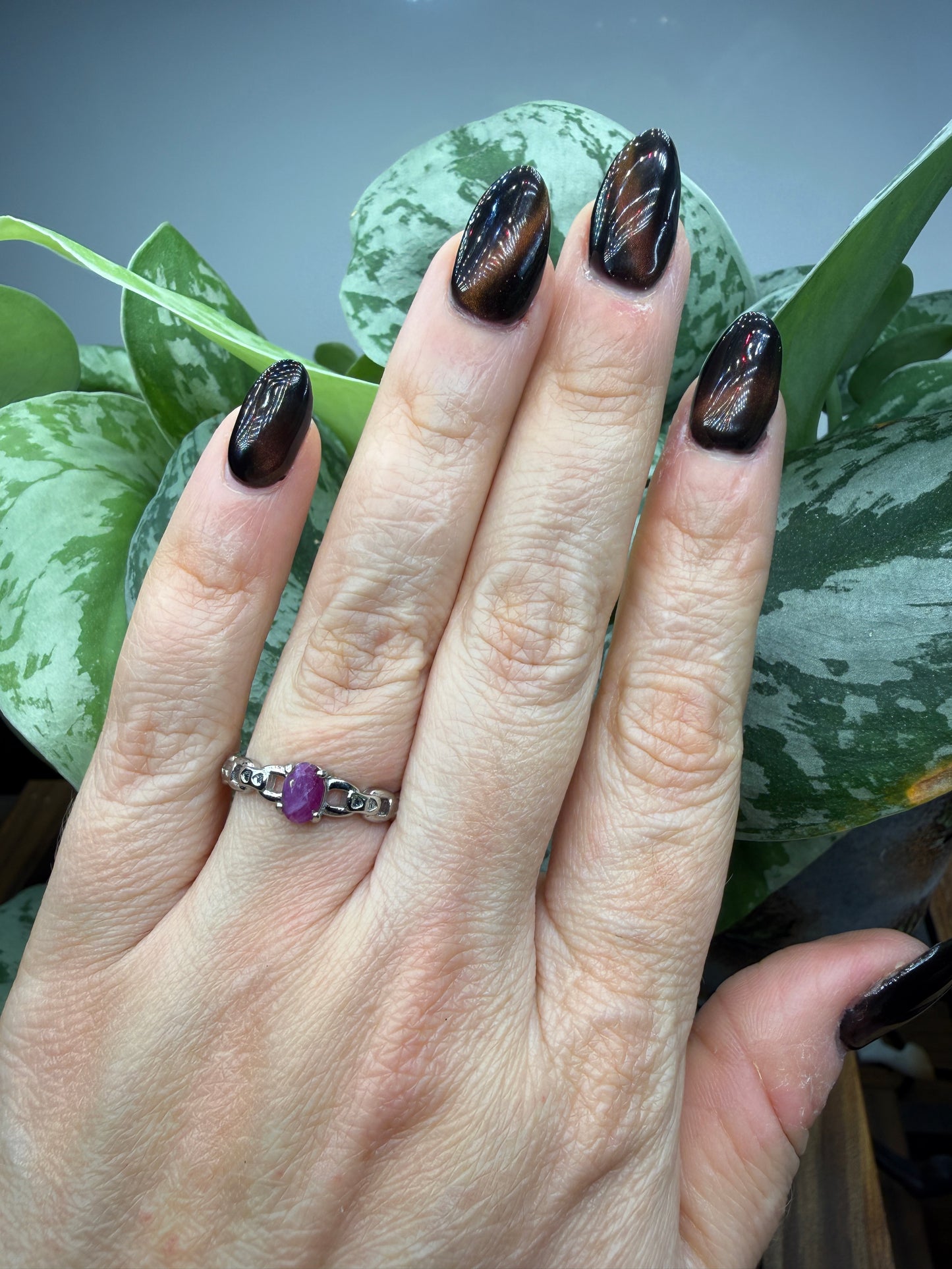 Faceted Ruby Ring Size 8 in 316L Stainless Steel- 4x6mm Oval Gemstone