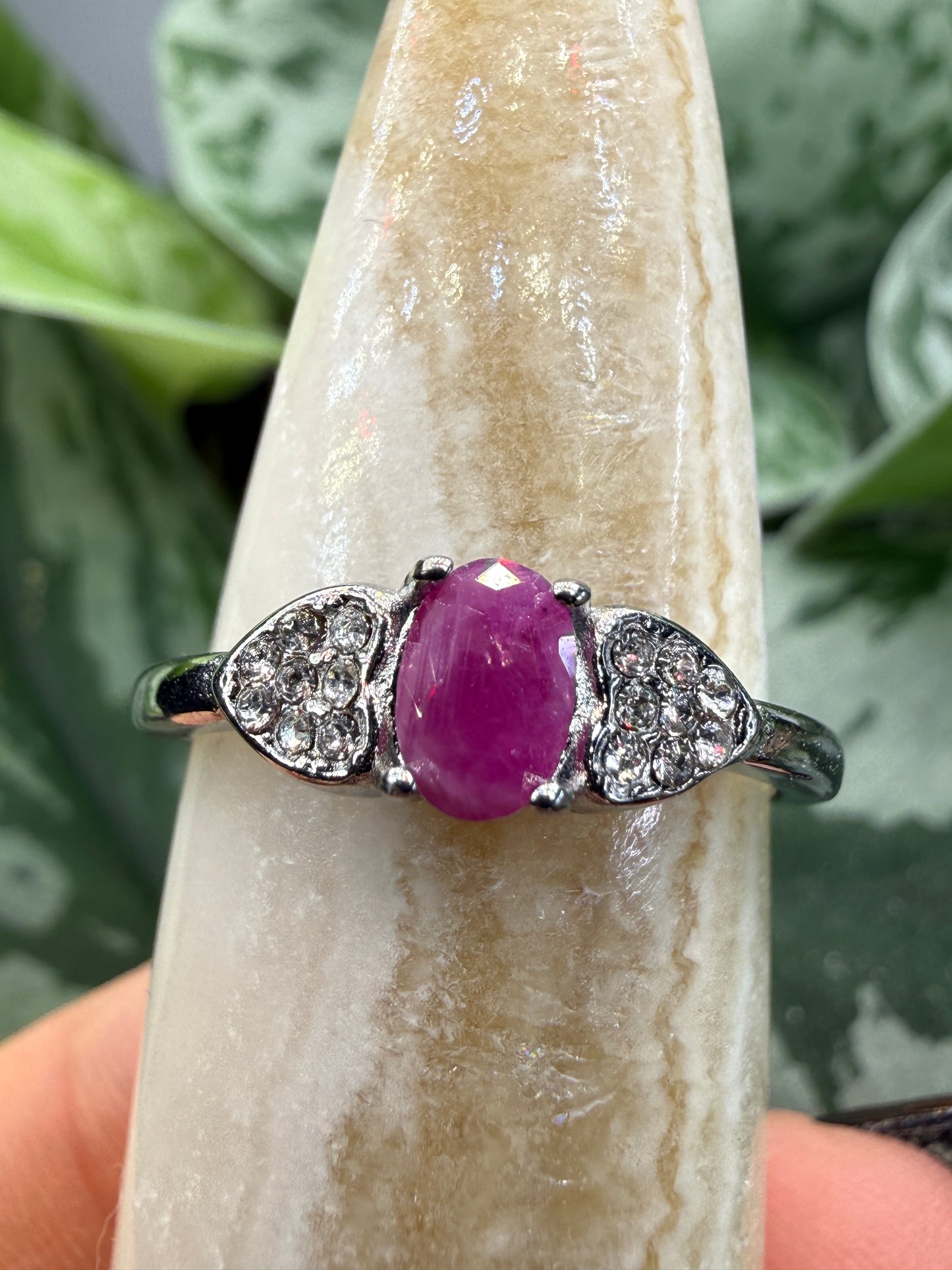 Faceted Ruby Ring Size 8 in 316L Stainless Steel- 4x6mm Oval Gemstone