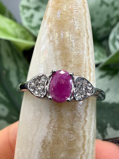 Faceted Ruby Ring Size 8 in 316L Stainless Steel- 4x6mm Oval Gemstone