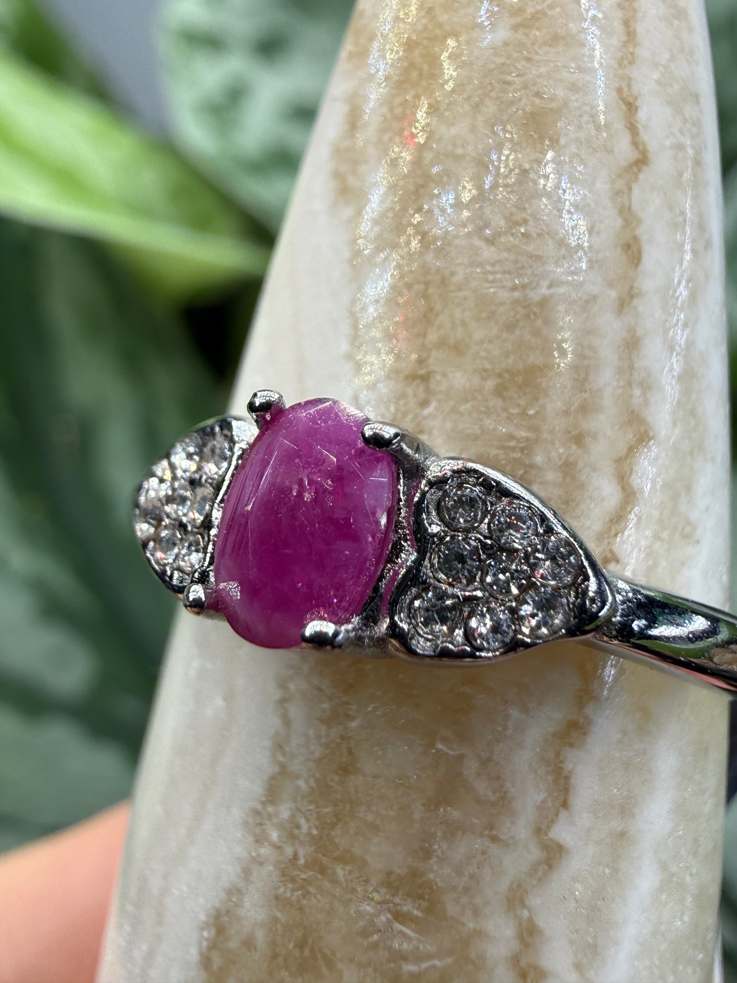Faceted Ruby Ring Size 8 in 316L Stainless Steel- 4x6mm Oval Gemstone