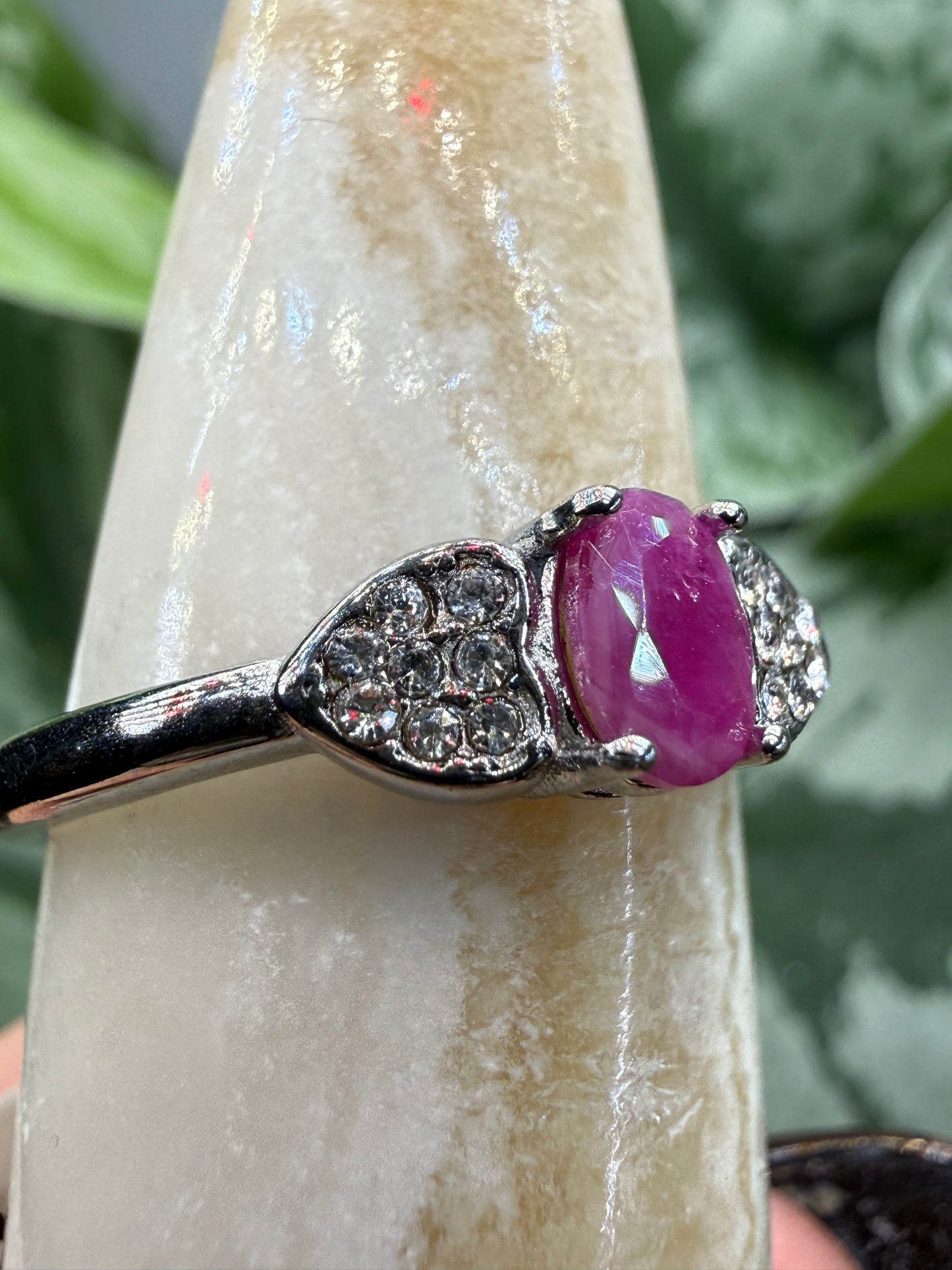 Faceted Ruby Ring Size 8 in 316L Stainless Steel- 4x6mm Oval Gemstone