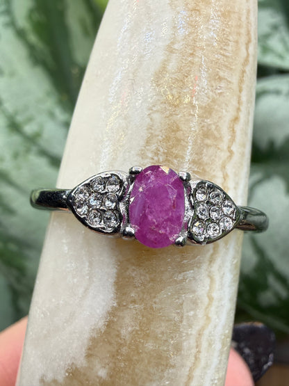 Faceted Ruby Ring Size 10 in 316L Stainless Steel- 4x6mm Oval Gemstone