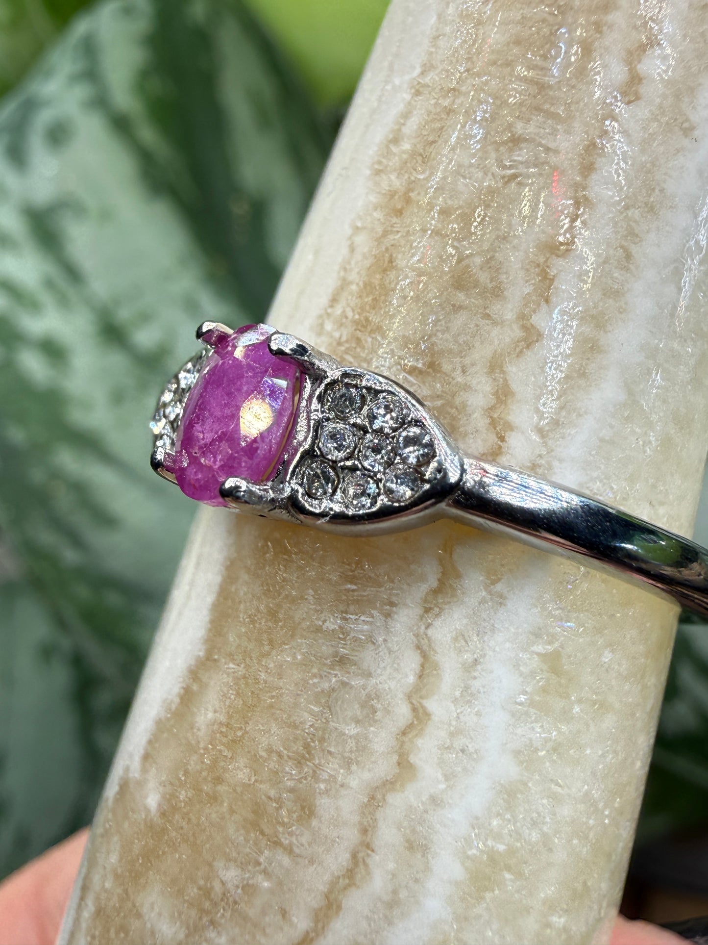 Faceted Ruby Ring Size 10 in 316L Stainless Steel- 4x6mm Oval Gemstone