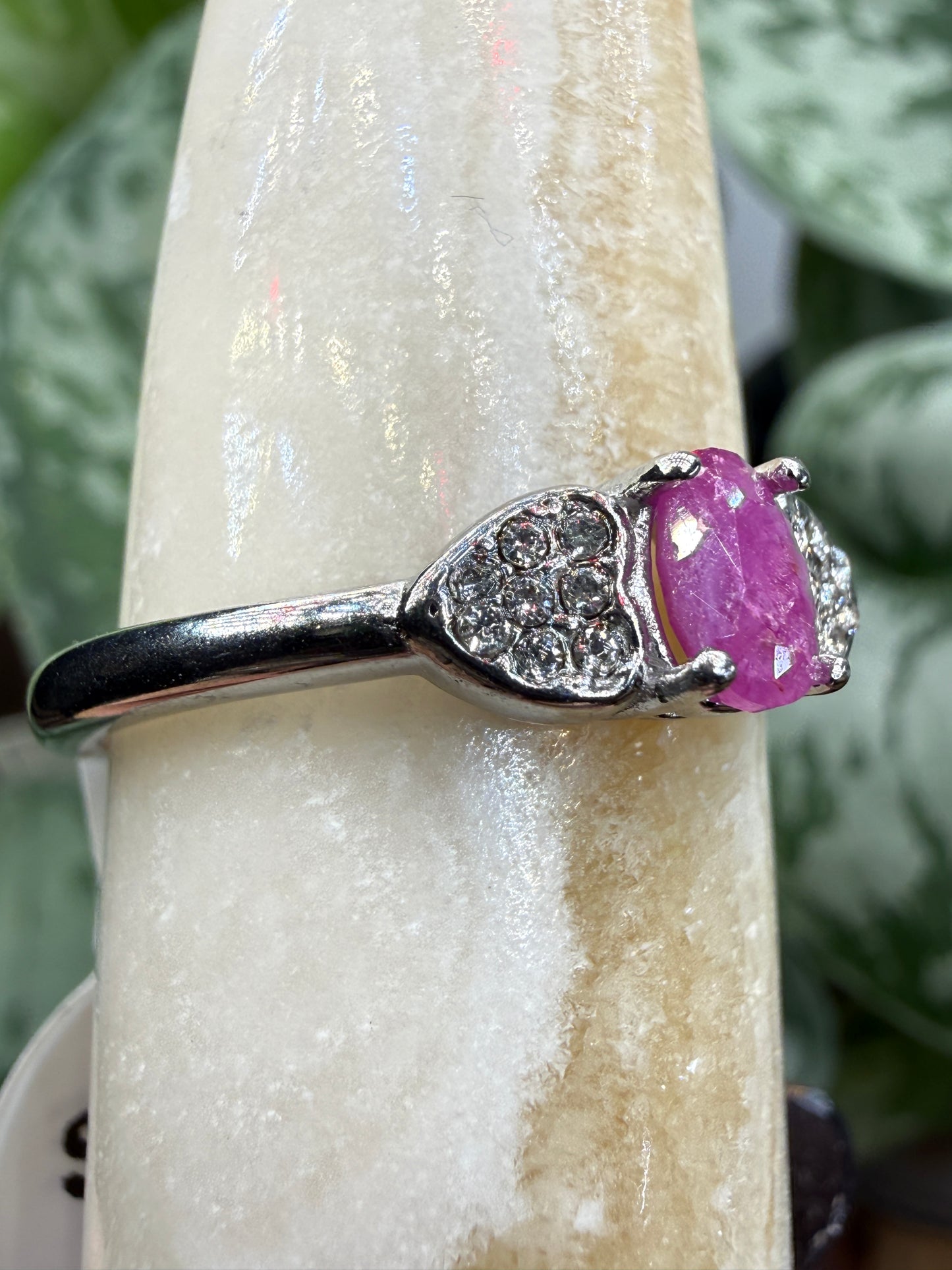 Faceted Ruby Ring Size 10 in 316L Stainless Steel- 4x6mm Oval Gemstone