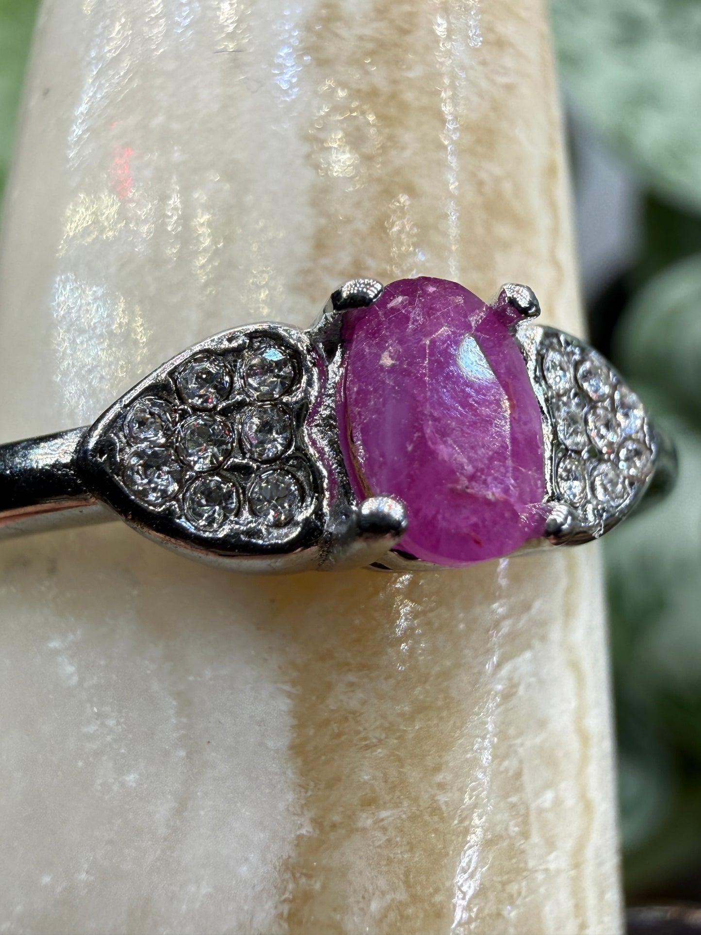 Faceted Ruby Ring Size 10 in 316L Stainless Steel- 4x6mm Oval Gemstone