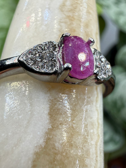Faceted Ruby Ring Size 10 in 316L Stainless Steel- 4x6mm Oval Gemstone