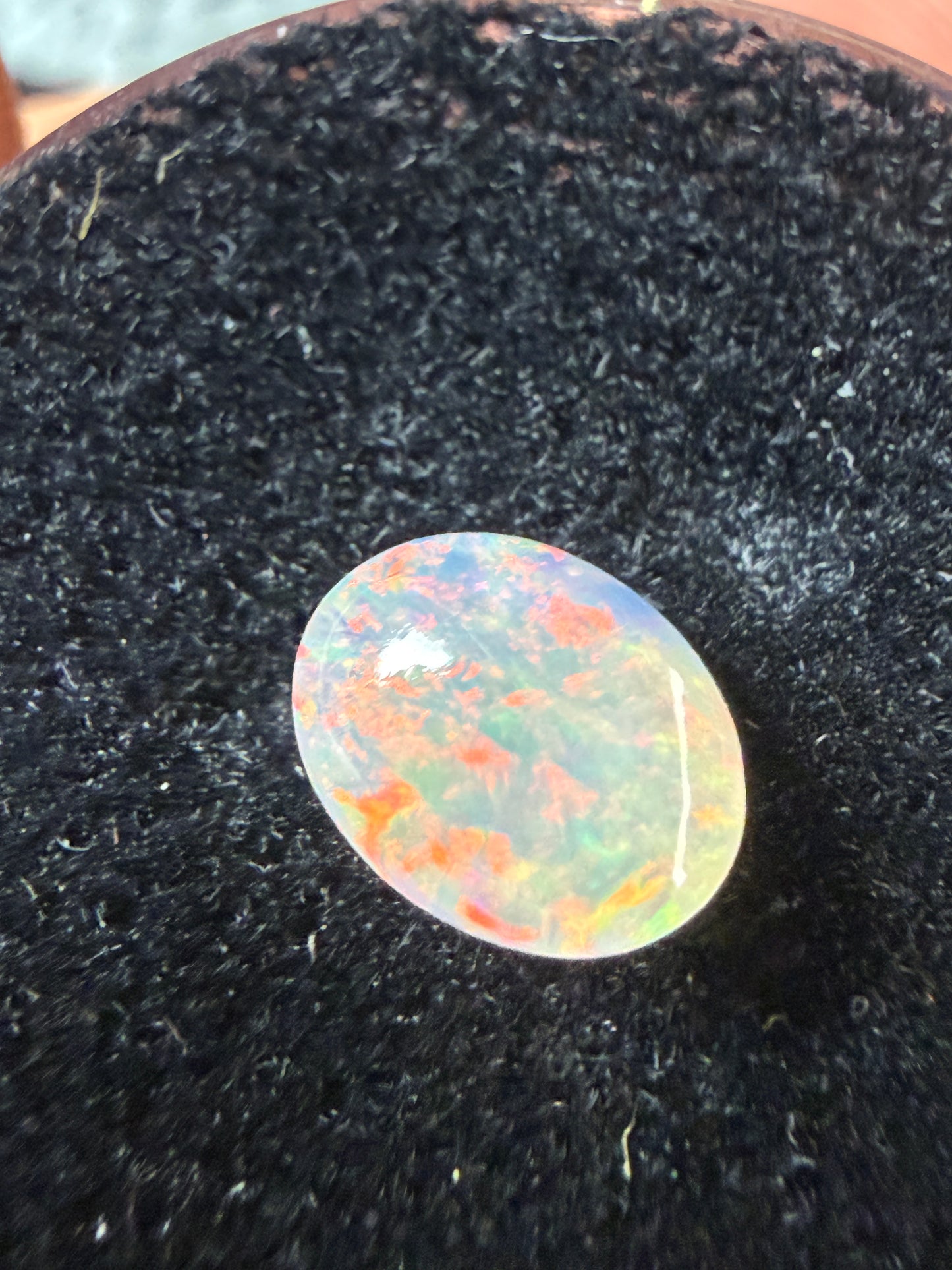 WOW!- Natural Welo Opal Cabochon 9x7x4mm, 1.35ct- Full-face broadflash/floral, red-dominant
