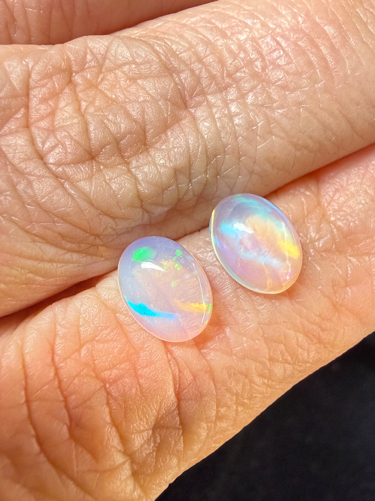 MATCHED PAIR! Natural Welo Opal Cabochon 8x6x3.5mm, 1.35ct total- Broadflash Crystal