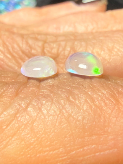 MATCHED PAIR! Natural Welo Opal Cabochon 8x6x3.5mm, 1.35ct total- Broadflash Crystal