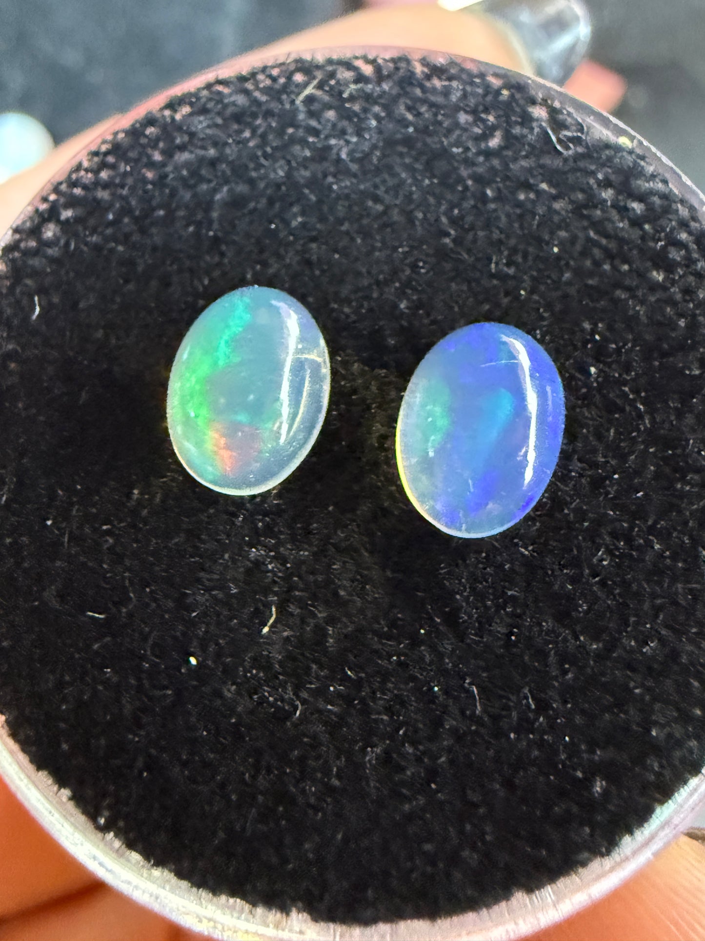 MATCHED PAIR! Natural Welo Opal Cabochon 8x6x4mm, 1.8ct total- Broadflash, directional flash