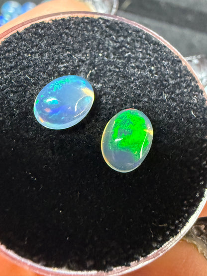 MATCHED PAIR! Natural Welo Opal Cabochon 8x6x4mm, 1.8ct total- Broadflash, directional flash