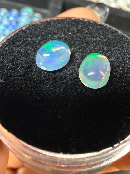 MATCHED PAIR! Natural Welo Opal Cabochon 8x6x4mm, 1.8ct total- Broadflash, directional flash