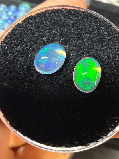 MATCHED PAIR! Natural Welo Opal Cabochon 8x6x4mm, 1.8ct total- Broadflash, directional flash