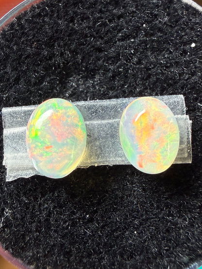 WOW-MATCHED PAIR! Natural Welo Opal Cabochon 8x6x4mm, 1.6ct total- Broadflash/floral/painterly, reds!