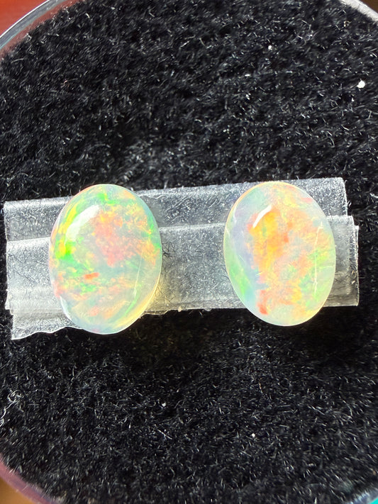WOW-MATCHED PAIR! Natural Welo Opal Cabochon 8x6x4mm, 1.6ct total- Broadflash/floral/painterly, reds!