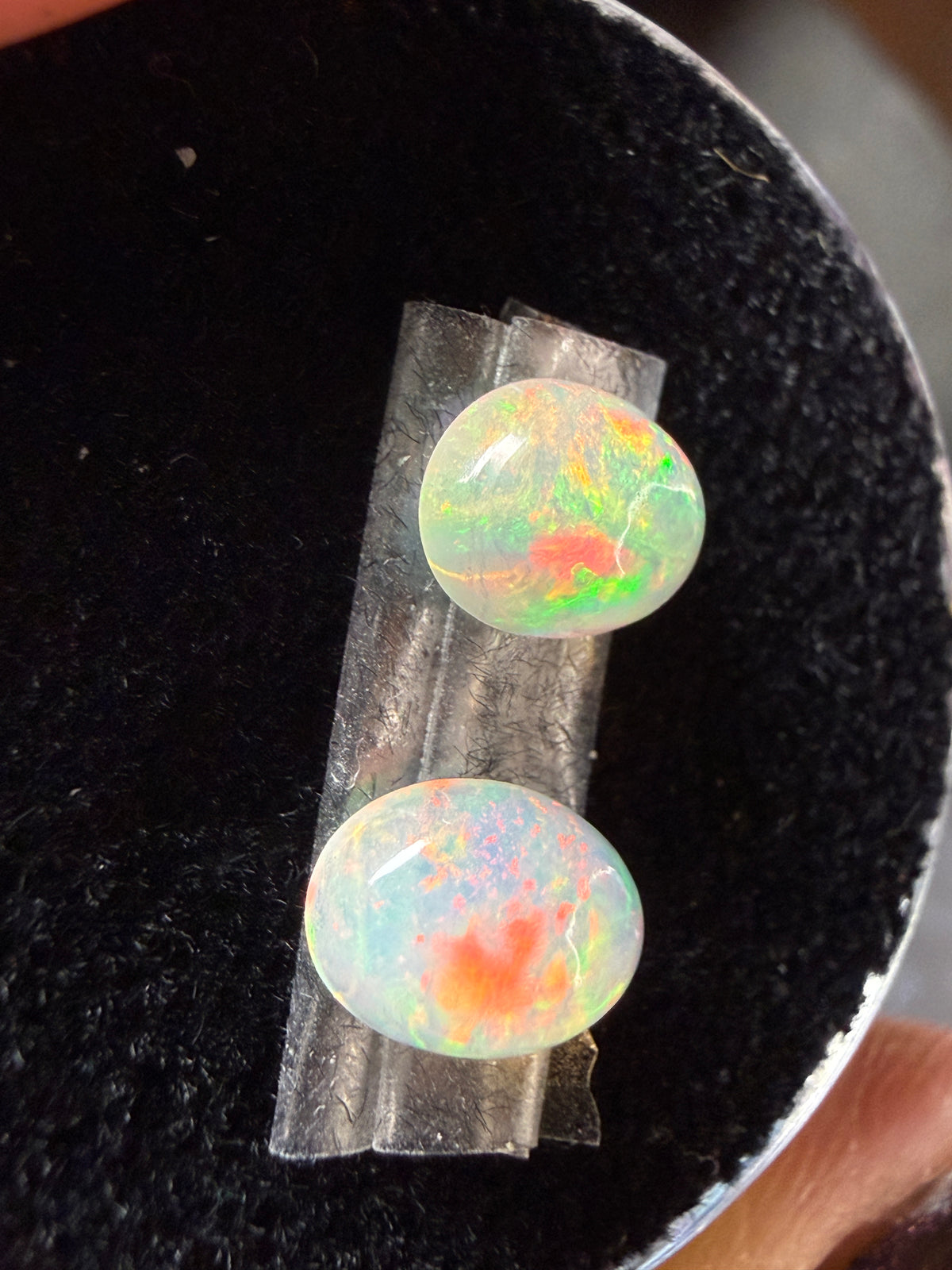 WOW-MATCHED PAIR! Natural Welo Opal Cabochon 8x6x4mm, 1.6ct total- Broadflash/floral/painterly, reds!