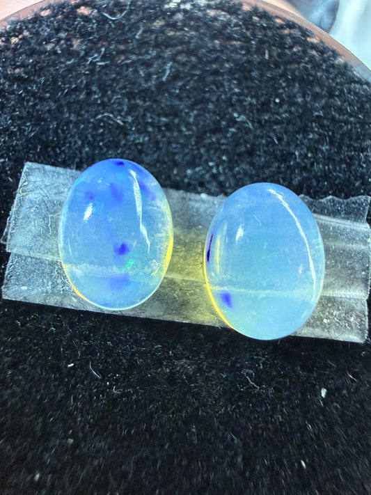 MATCHED PAIR! Natural Welo Opal Cabochon 8x6x3.5mm, 1.65ct total- Rolling flash