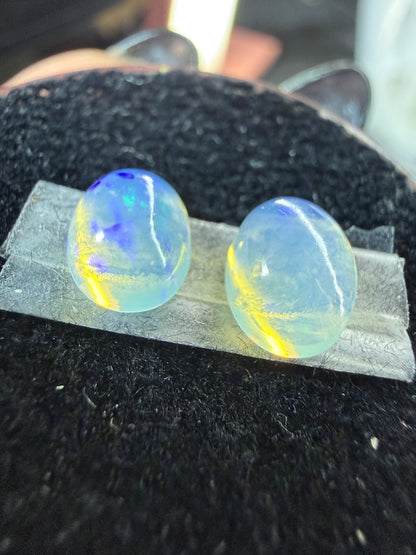 MATCHED PAIR! Natural Welo Opal Cabochon 8x6x3.5mm, 1.65ct total- Rolling flash