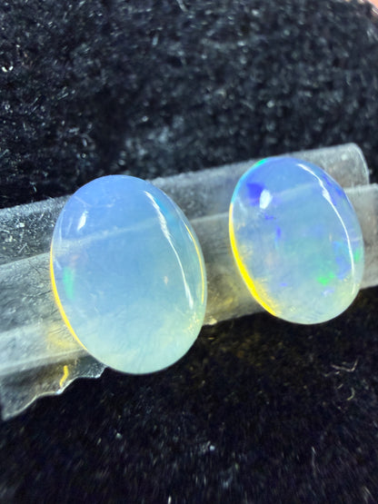 MATCHED PAIR! Natural Welo Opal Cabochon 8x6x3.5mm, 1.65ct total- Rolling flash