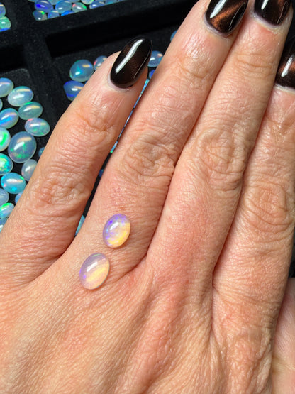 MATCHED PAIR! Natural Welo Opal Cabochon 8x6x3.5mm, 1.65ct total- Rolling flash
