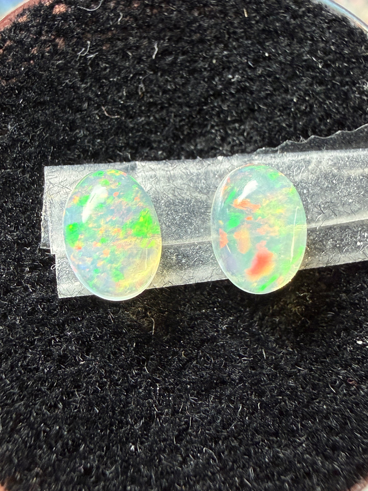 WOW-MATCHED PAIR! Natural Welo Opal Cabochon 7x5x3mm, 1.2ct total- Mosaic, floral broadflash