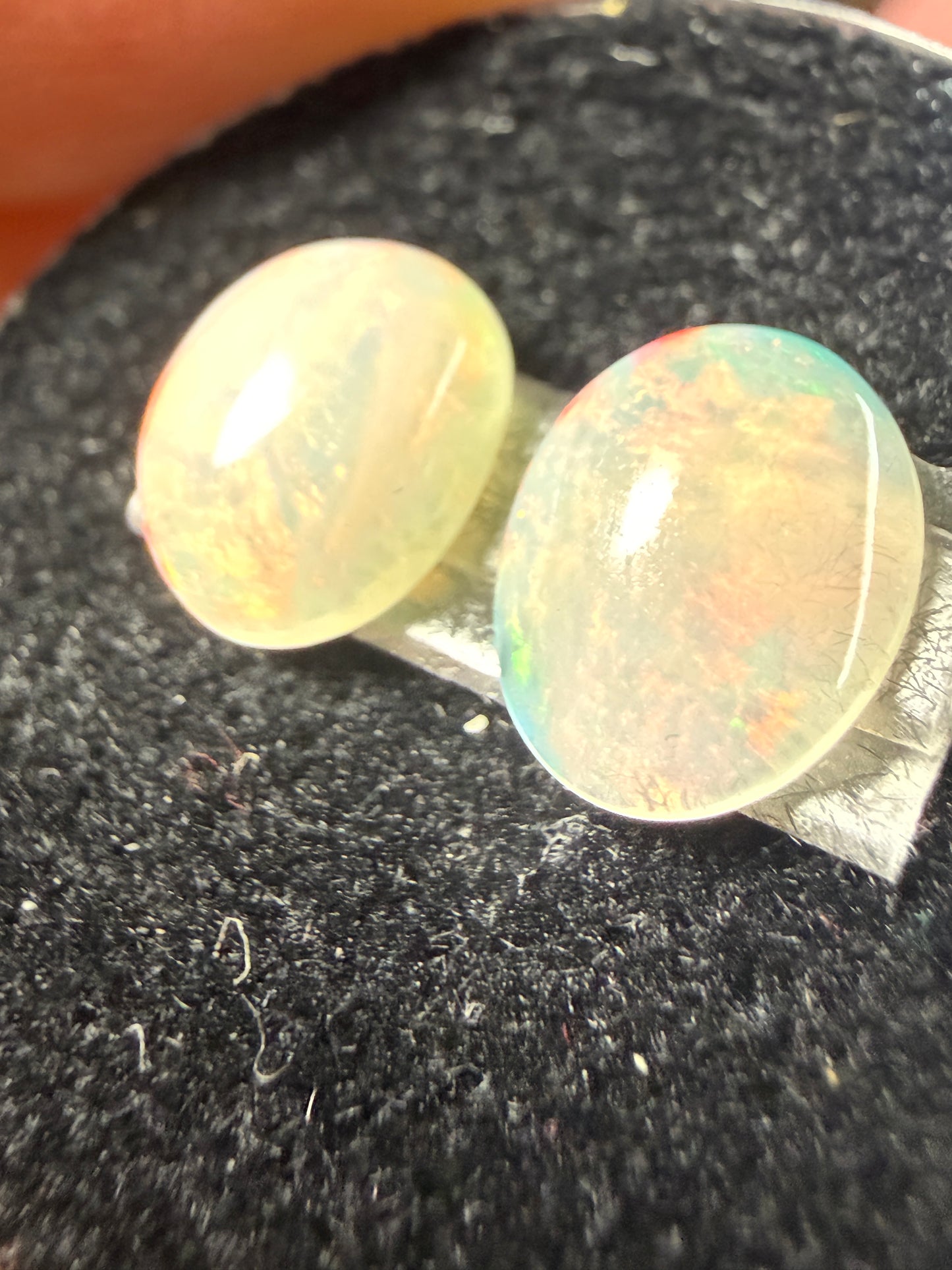 Matched Pair Natural Welo Opal Cabochon 10x8x4mm, 3.0ct total- Broadflash/floral/painterly, reds!