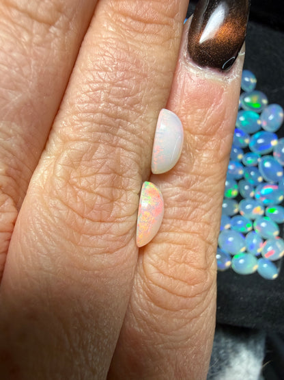 Matched Pair Natural Welo Opal Cabochon 10x8x4mm, 3.0ct total- Broadflash/floral/painterly, reds!