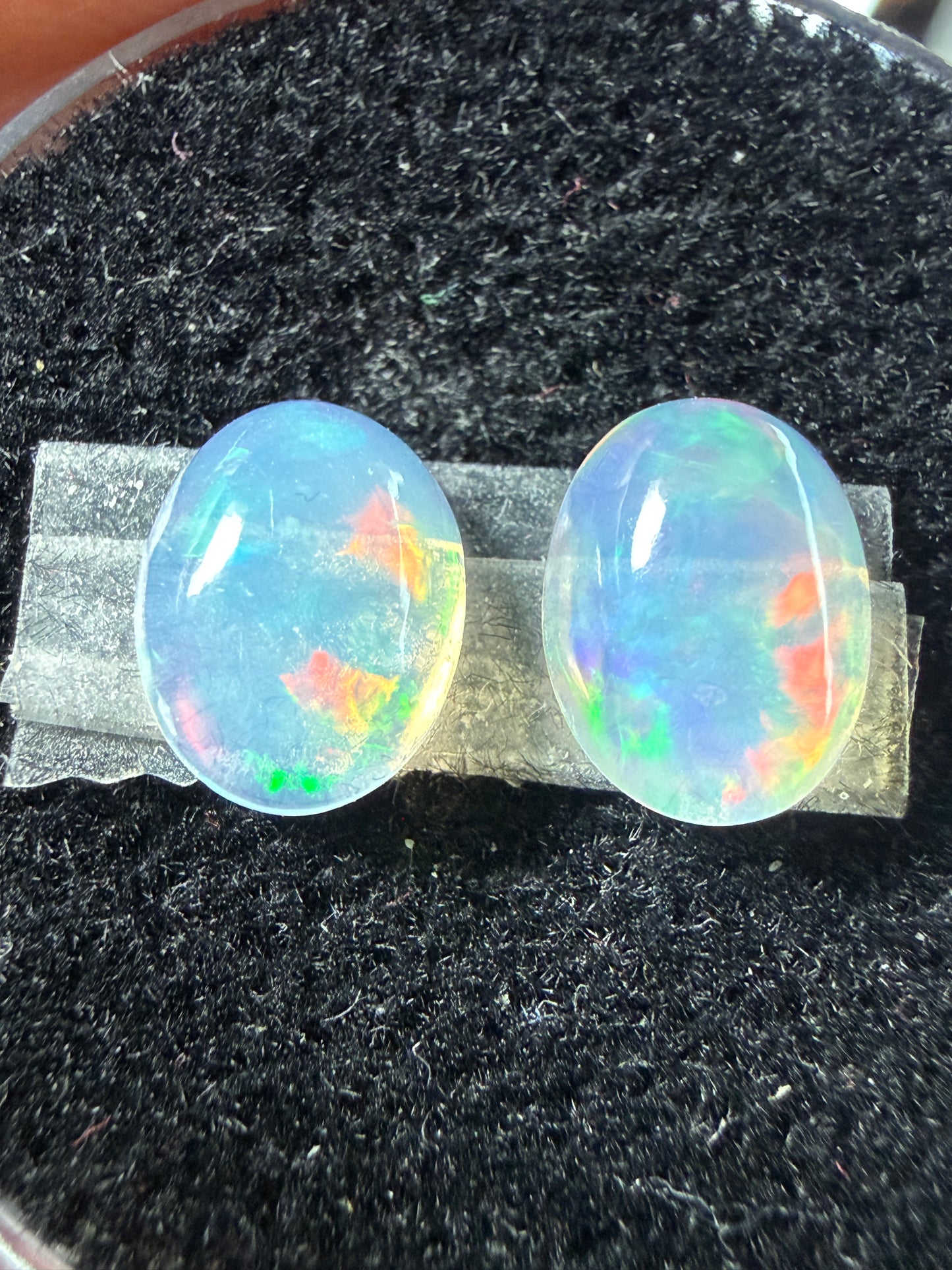 Matched Pair Natural Welo Opal Cabochon 9x7x4mm, 2.32ct total- Broadflash, reds!