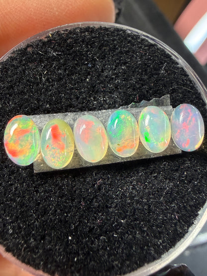 Matched Natural Welo Opal Cabochon Set (6)- 6x4x3mm, 2.05ct total- Broadflash, reds