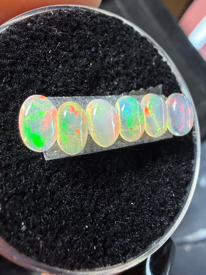 Matched Natural Welo Opal Cabochon Set (6)- 6x4x3mm, 2.05ct total- Broadflash, reds