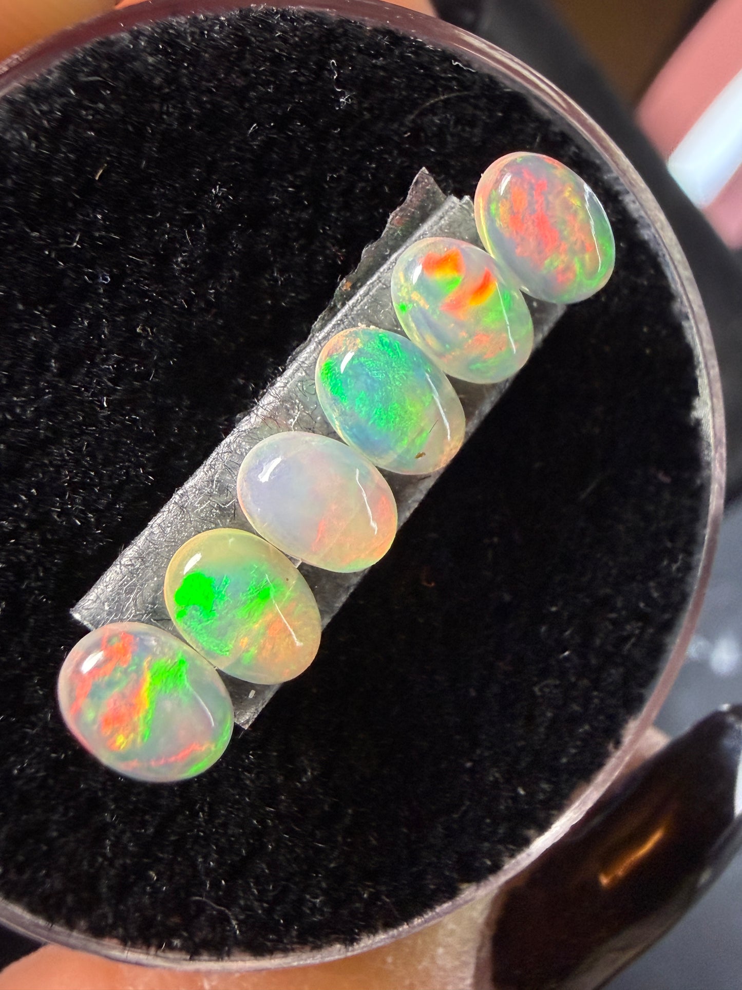 Matched Natural Welo Opal Cabochon Set (6)- 6x4x3mm, 2.05ct total- Broadflash, reds