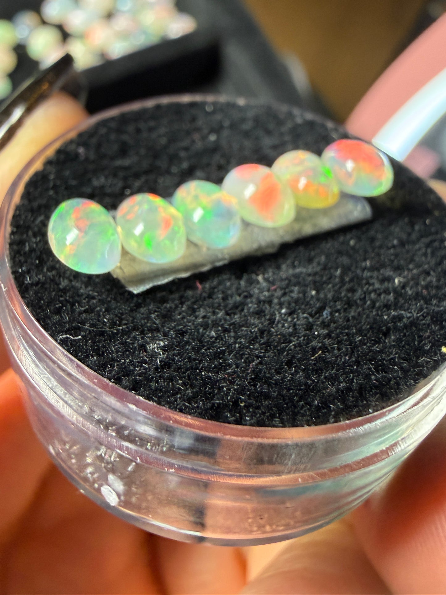 Matched Natural Welo Opal Cabochon Set (6)- 6x4x3mm, 2.05ct total- Broadflash, reds