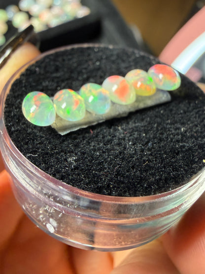 Matched Natural Welo Opal Cabochon Set (6)- 6x4x3mm, 2.05ct total- Broadflash, reds