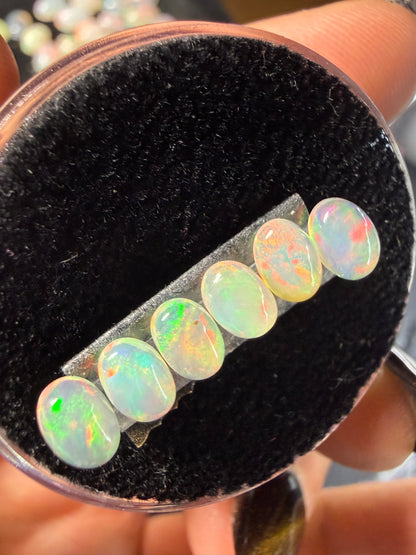 Matched Natural Welo Opal Cabochon Set (6)- 6x4x3mm, 2.05ct total- Broadflash, reds