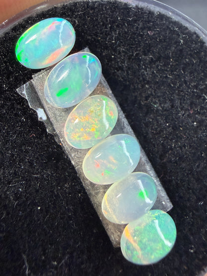 Matched Natural Welo Opal Cabochon Set (6)- 6x4x3mm, 1.945ct total- Broadflash, pinfire