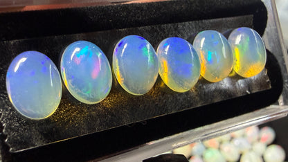 Matched Natural Welo Opal Cabochon Set (6)- 6x4x3mm, 5.79ct total- Broadflash, blues & greens