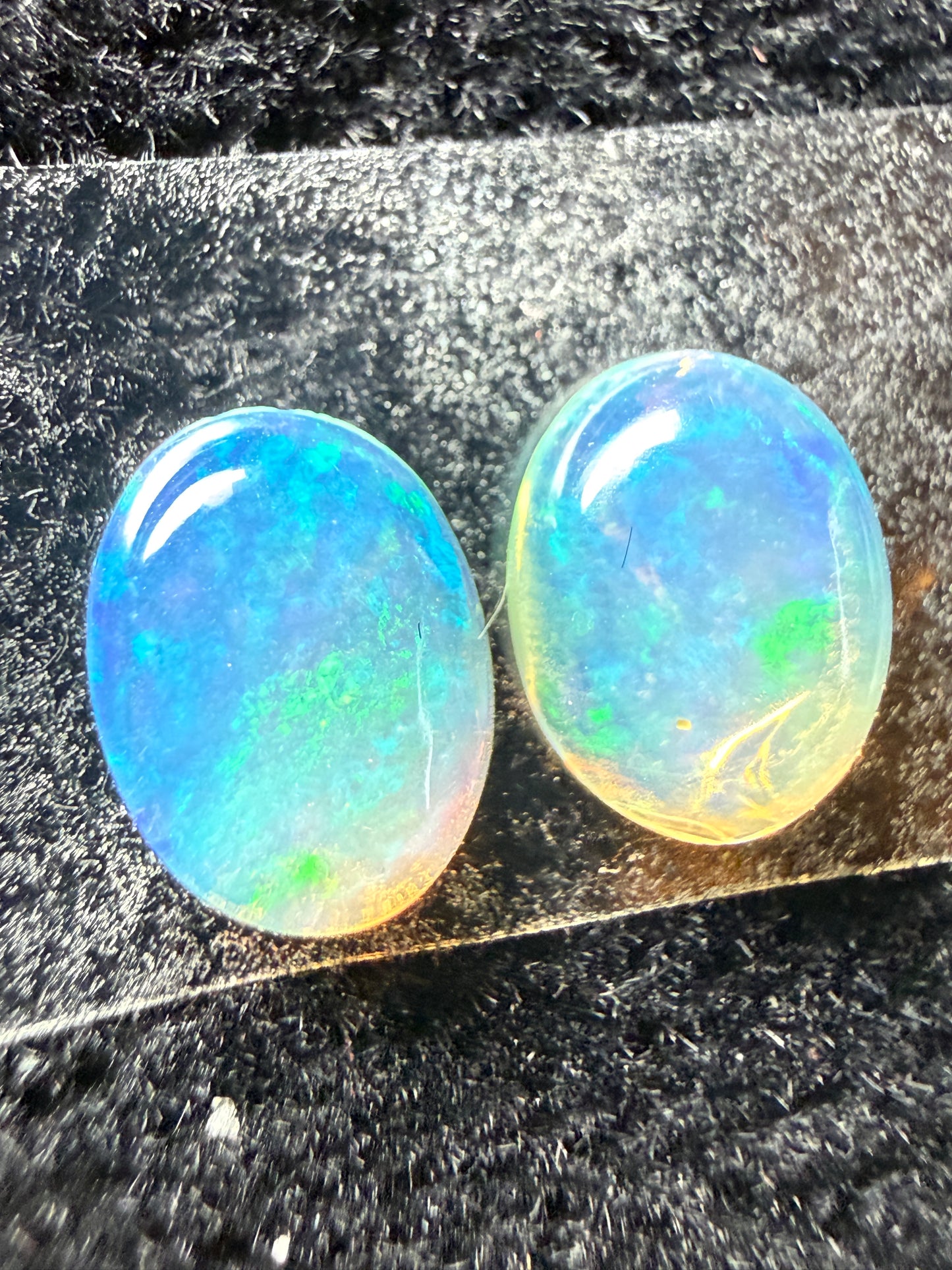 Matched Pair Natural Welo Opal Cabochon 8x6x3mm, 1.37ct total- Broadflash, painterly